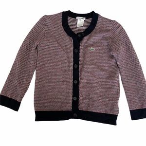 Lacoste Red Blue Wool Knit Button Cardigan Small